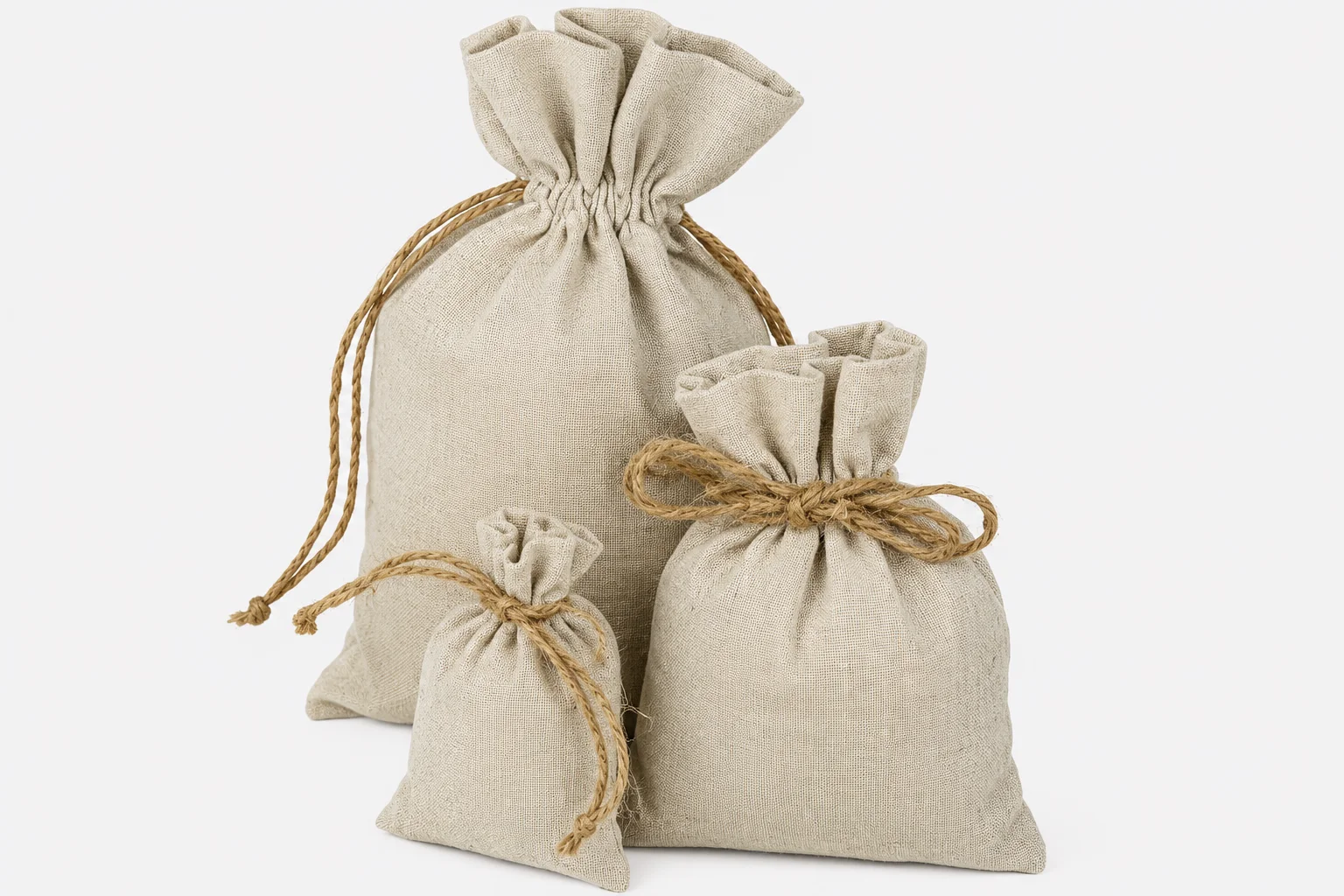 Linen Pouches With Hemp Drawstring
